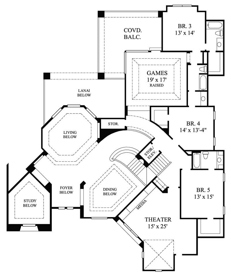 Floor Plan Second Story of Mediterranean Plan #134-1093