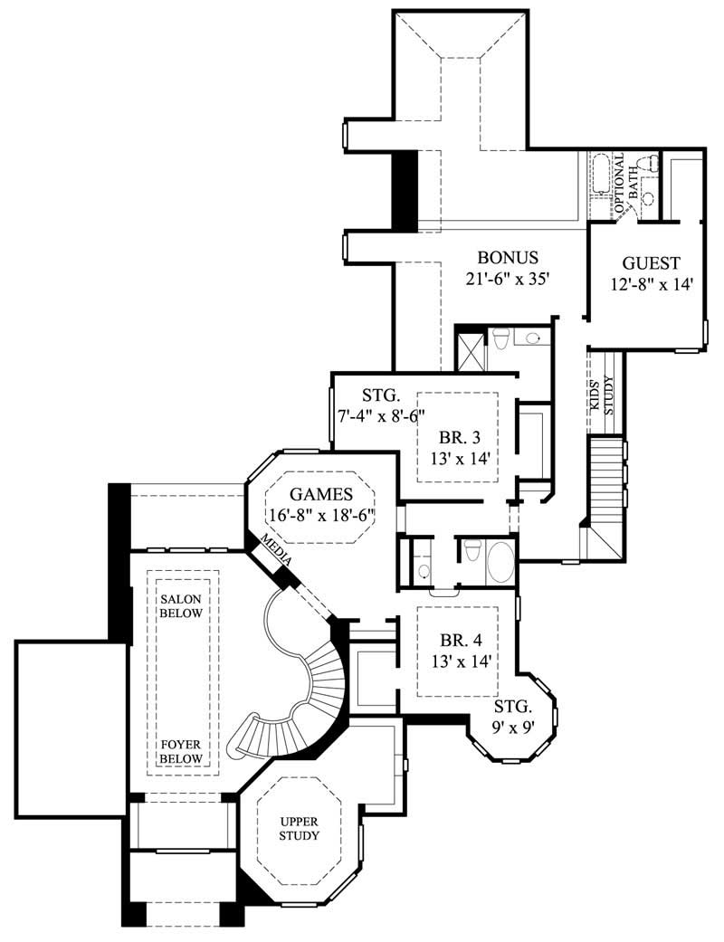 Floor Plan Second Story of Mediterranean Plan #134-1095