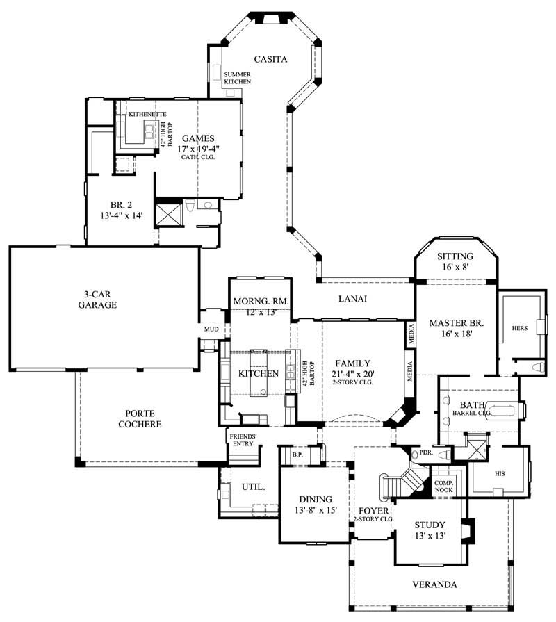 Floor Plan First Story of European Plan #134-1098