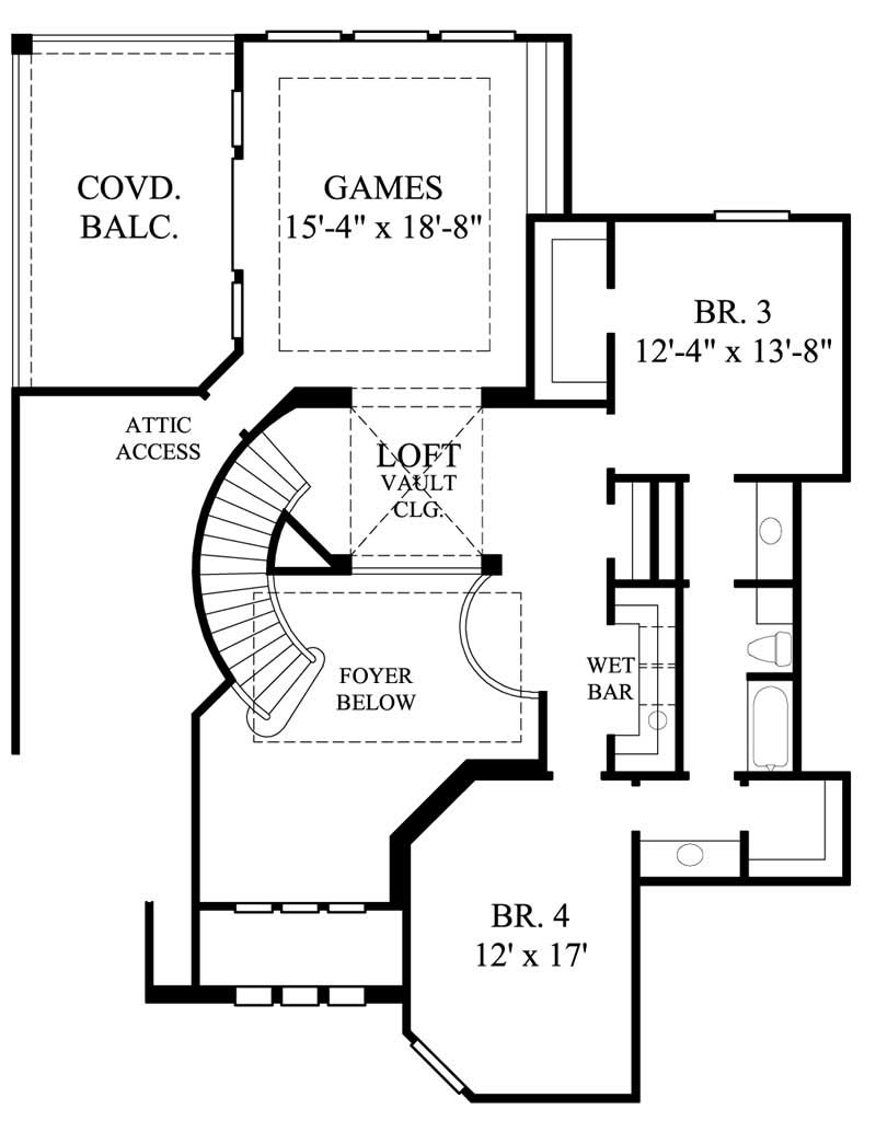 Floor Plan Second Story of Mediterranean Plan #134-1099