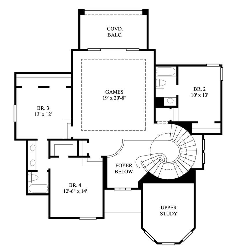 Floor Plan Second Story of Mediterranean Plan #134-1101