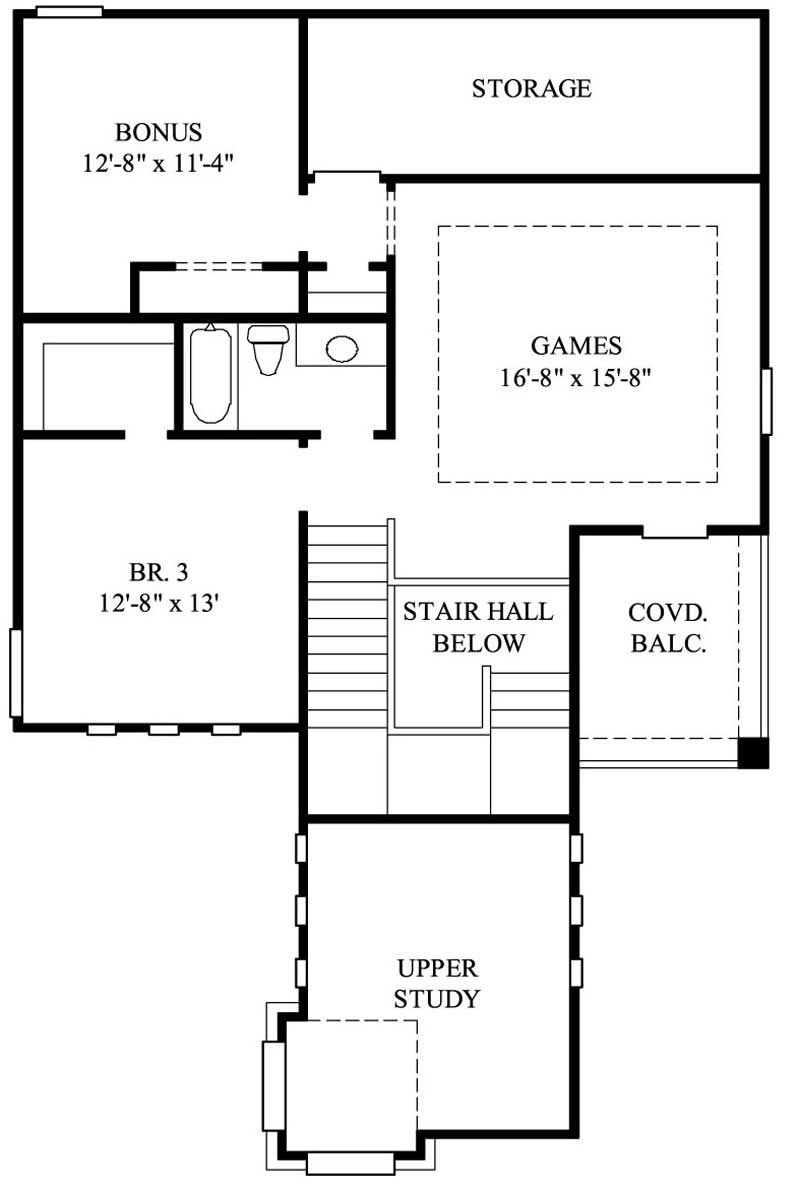 Floor Plan Second Story of Craftsman Plan #134-1102
