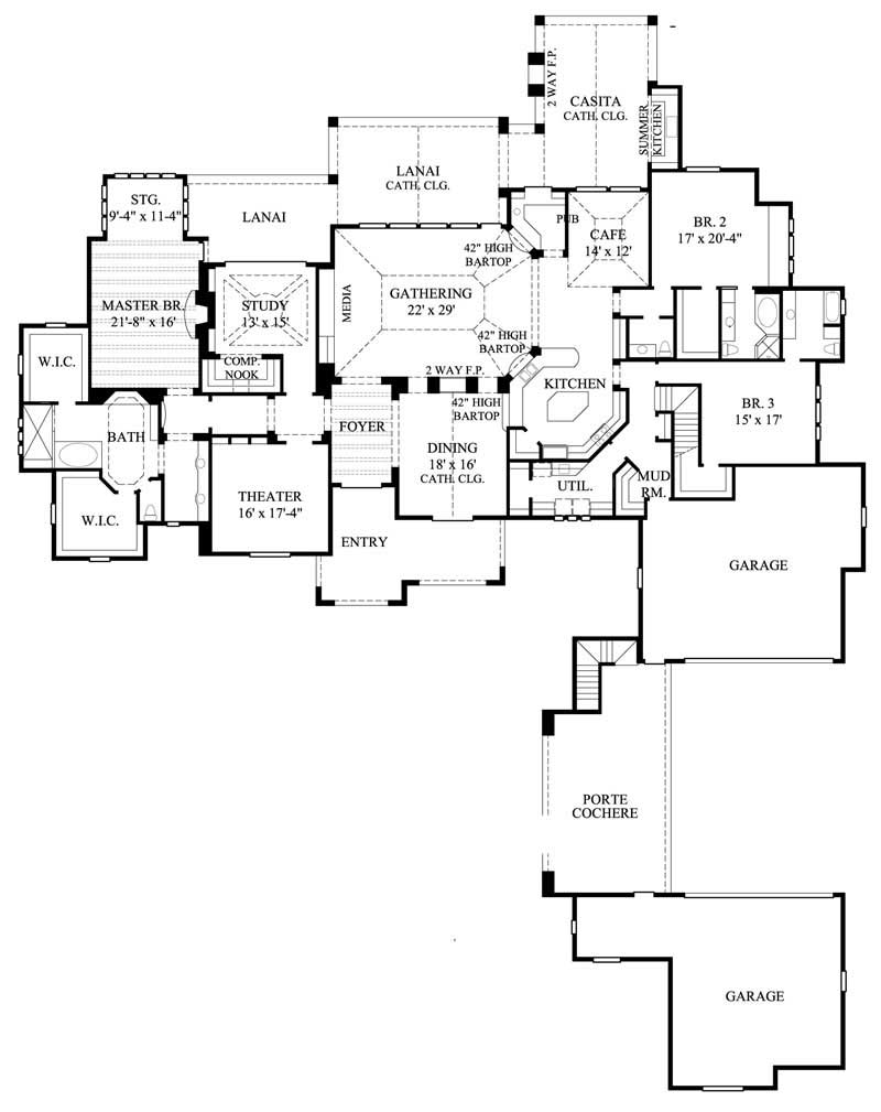 Floor Plan First Story of Mediterranean Plan #134-1103