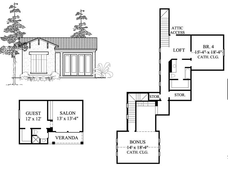 Floor Plan Second Story of Mediterranean Plan #134-1103