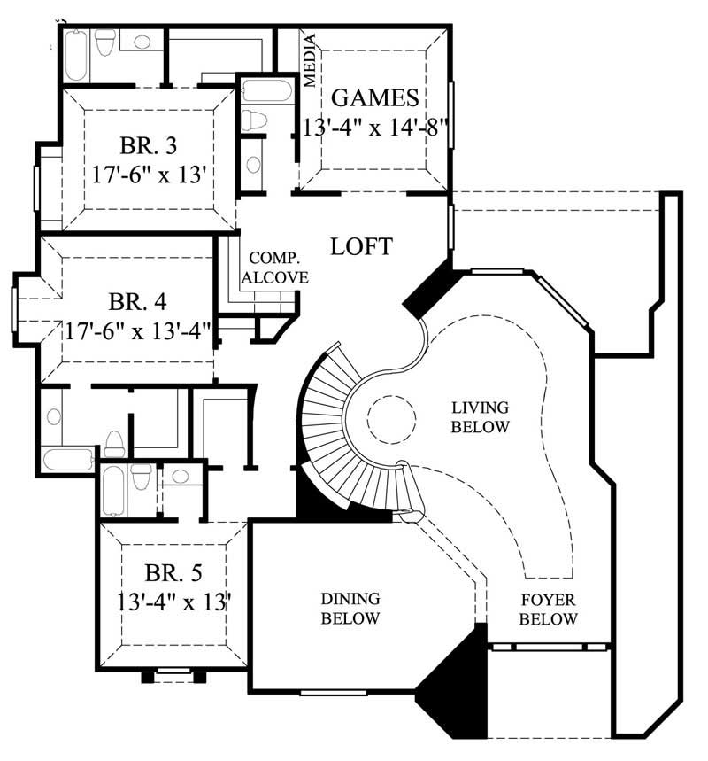 Floor Plan Second Story of European Plan #134-1104