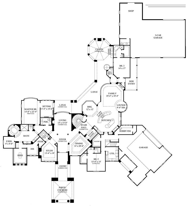 Floor Plan First Story of Mediterranean Plan #134-1105