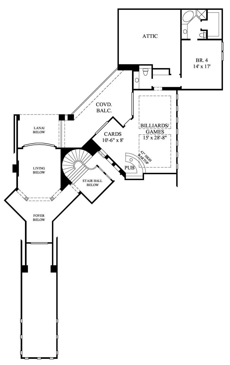 Floor Plan Second Story of Mediterranean Plan #134-1105