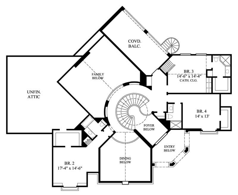 Floor Plan Second Story of European Plan #134-1106