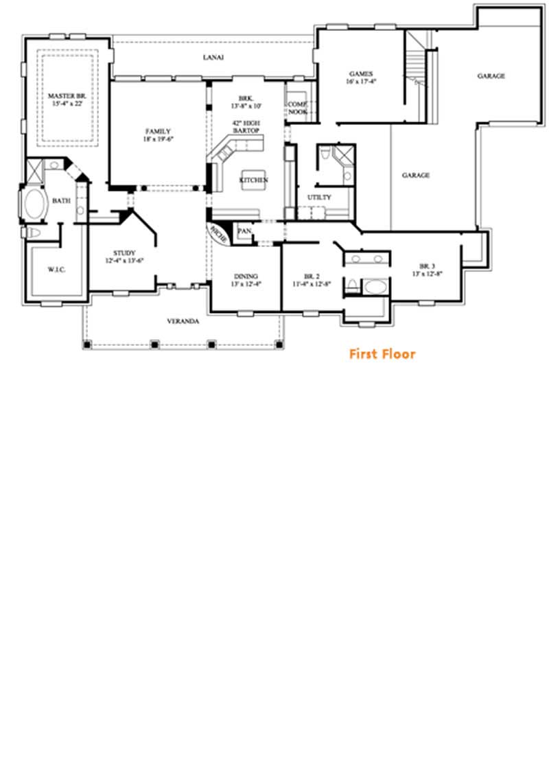 Floor Plan First Story of Ranch Plan #134-1107