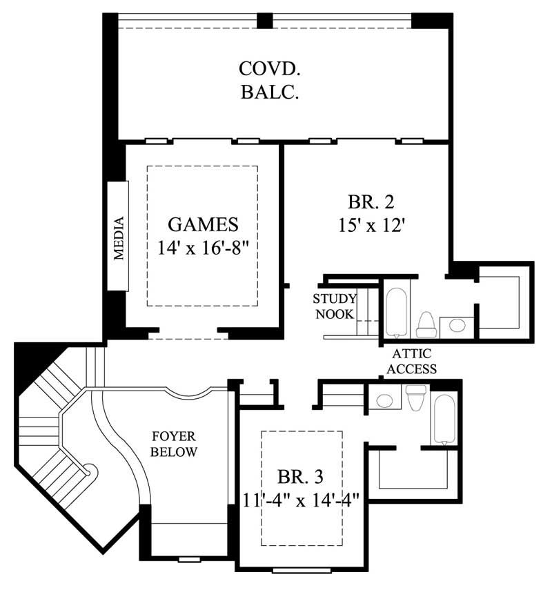 Floor Plan Second Story of Luxury Plan #134-1110