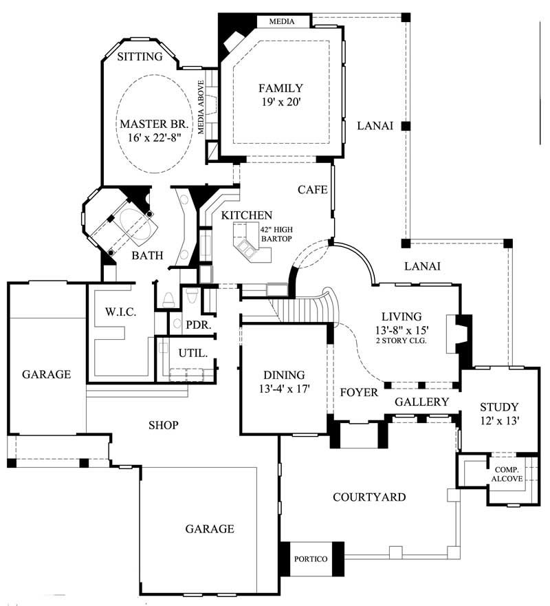 Floor Plan First Story of Mediterranean Plan #134-1111