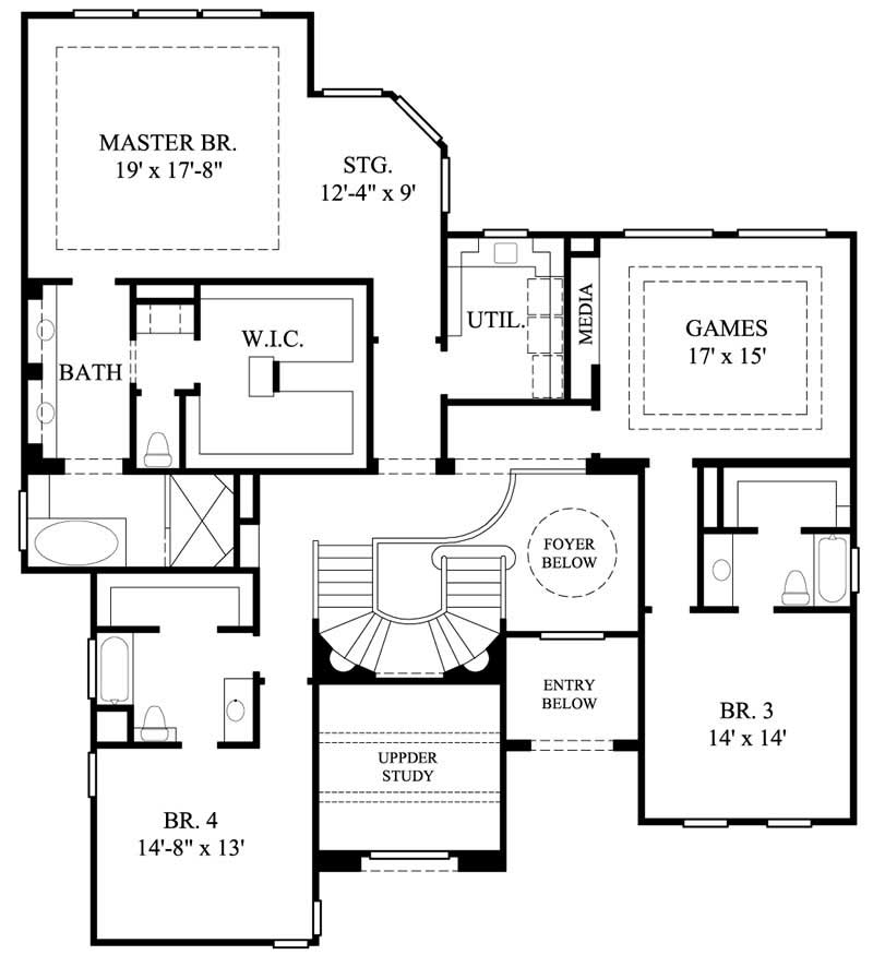 Floor Plan Second Story of Mediterranean Plan #134-1112