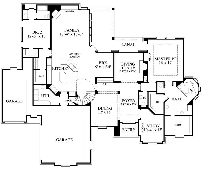 Floor Plan First Story of Luxury Plan #134-1115