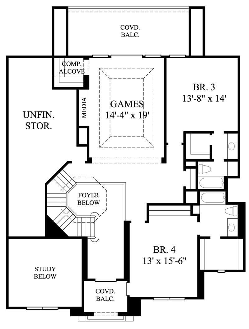 Floor Plan Second Story of European Plan #134-1116