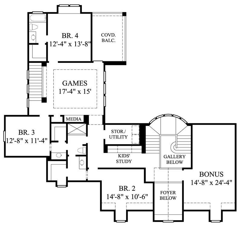 Floor Plan Second Story of Country Plan #134-1118