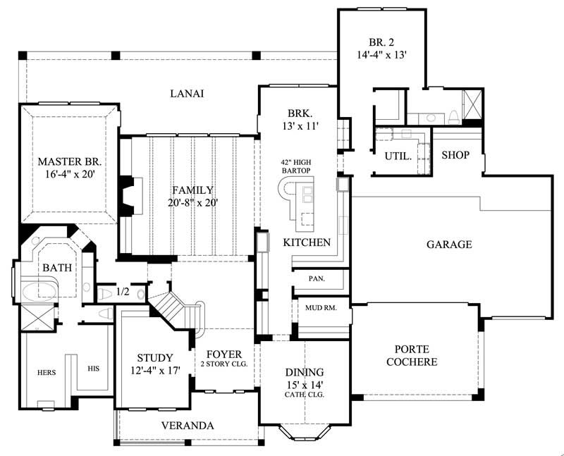 Floor Plan First Story of Luxury Plan #134-1120