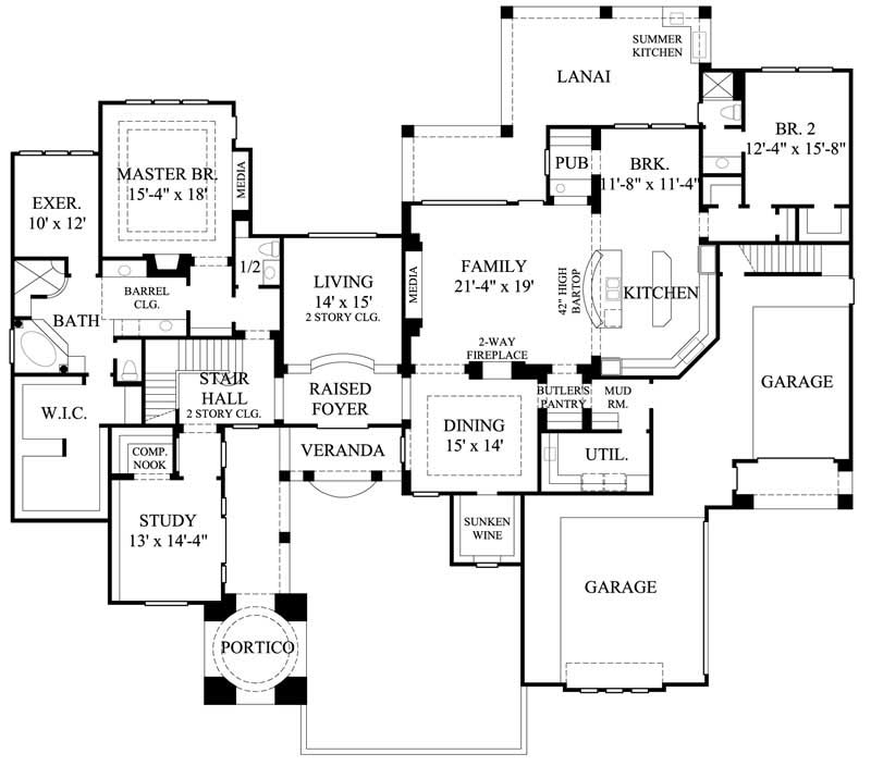 Floor Plan First Story of Mediterranean Plan #134-1121