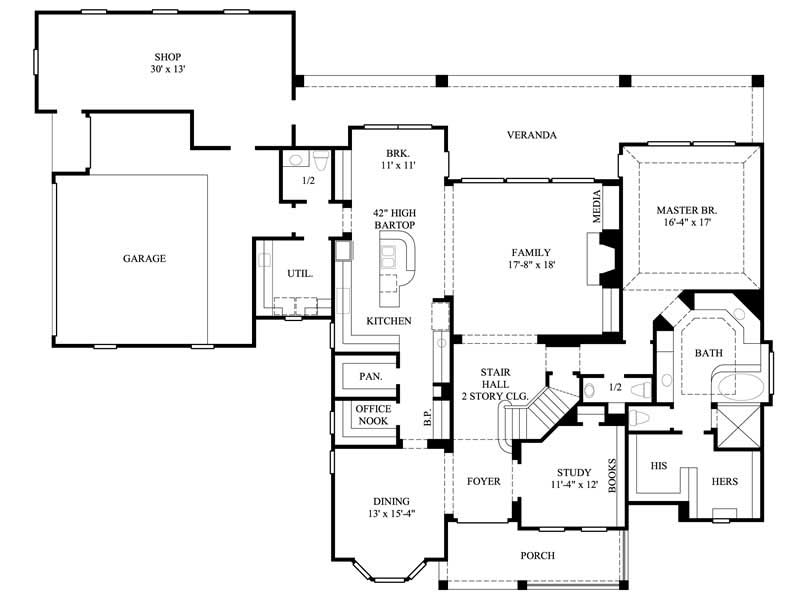 Floor Plan First Story of Country Plan #134-1122