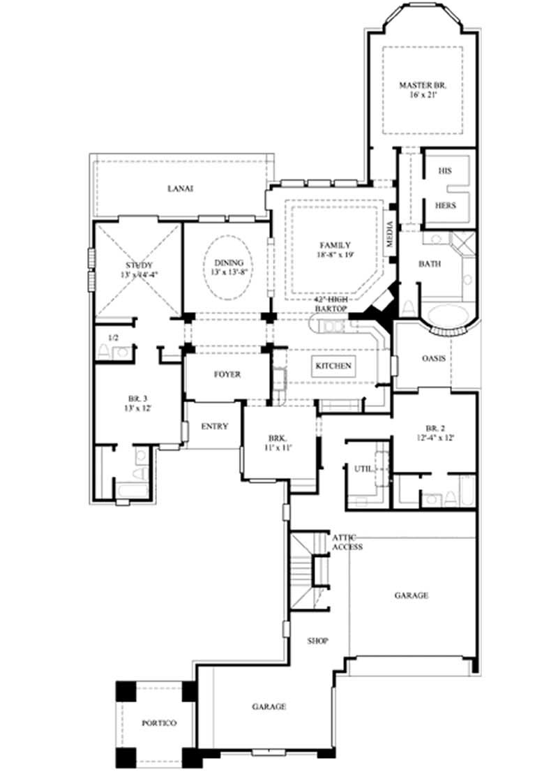 Floor Plan First Story of European Plan #134-1124