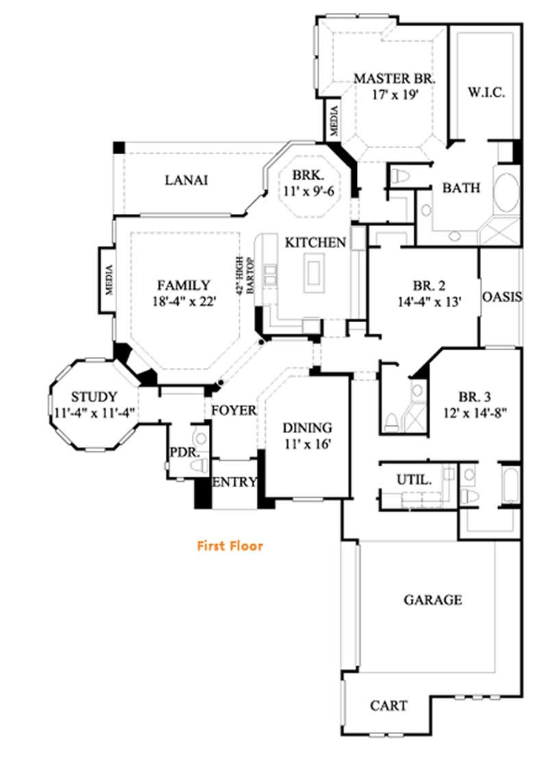 Floor Plan First Story of Mediterranean Plan #134-1125
