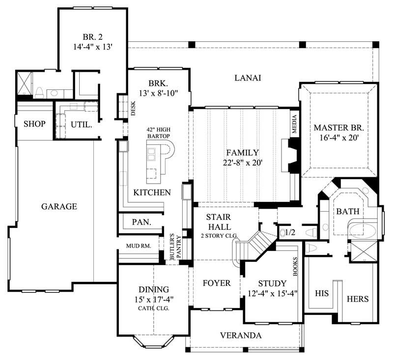 Floor Plan First Story of Luxury Plan #134-1130