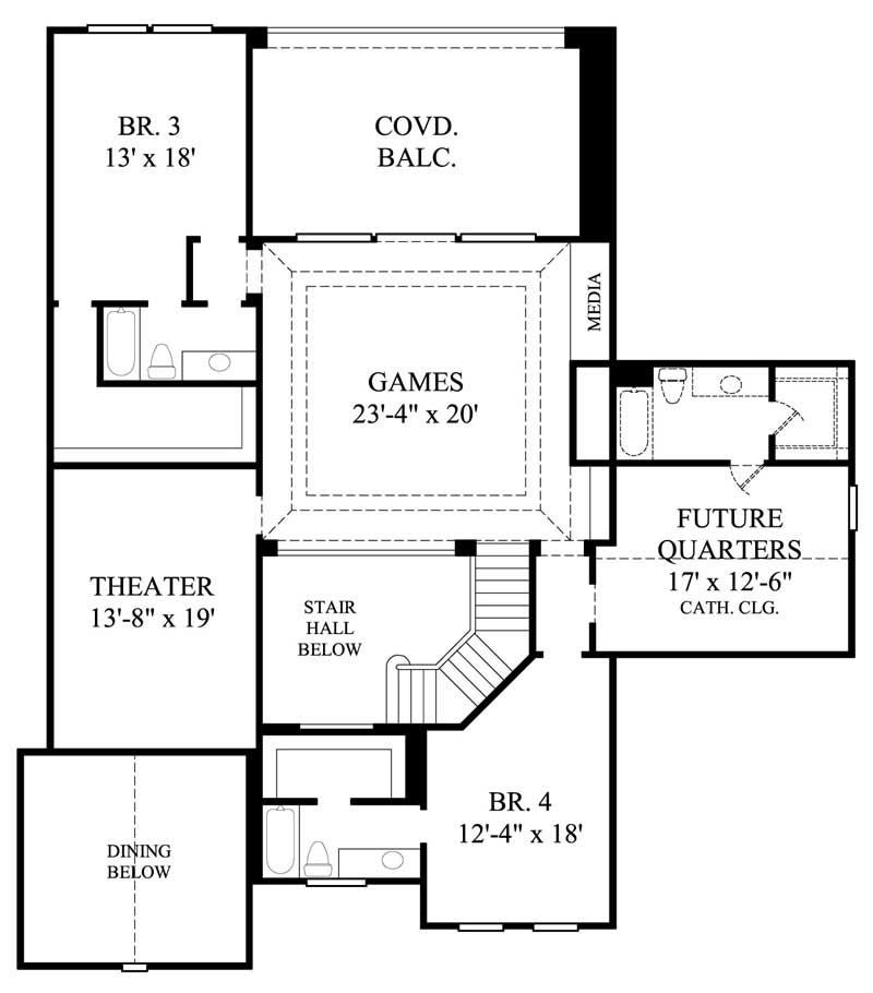 Floor Plan Second Story of Luxury Plan #134-1130