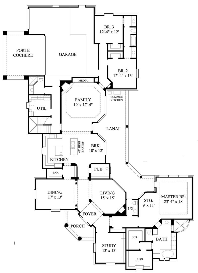 Floor Plan First Story of Luxury Plan #134-1132