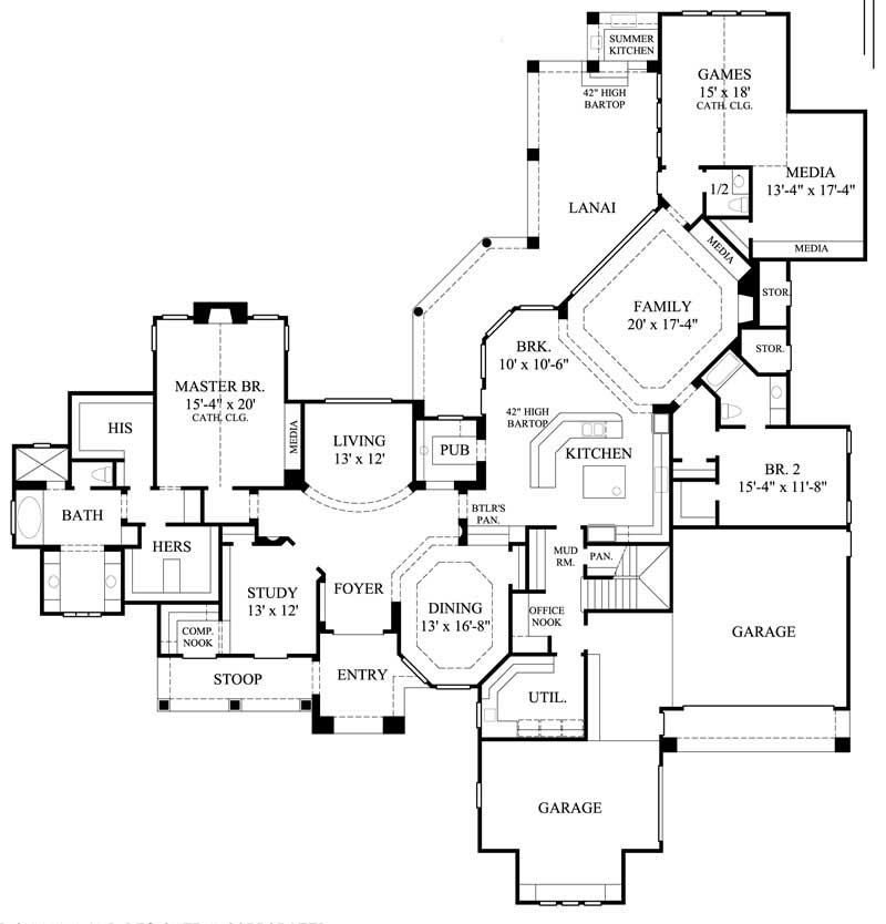 Floor Plan First Story of Country Plan #134-1133