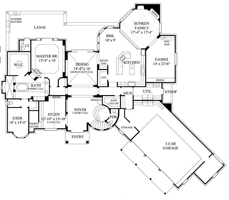 Floor Plan Second Story of European Plan #134-1134