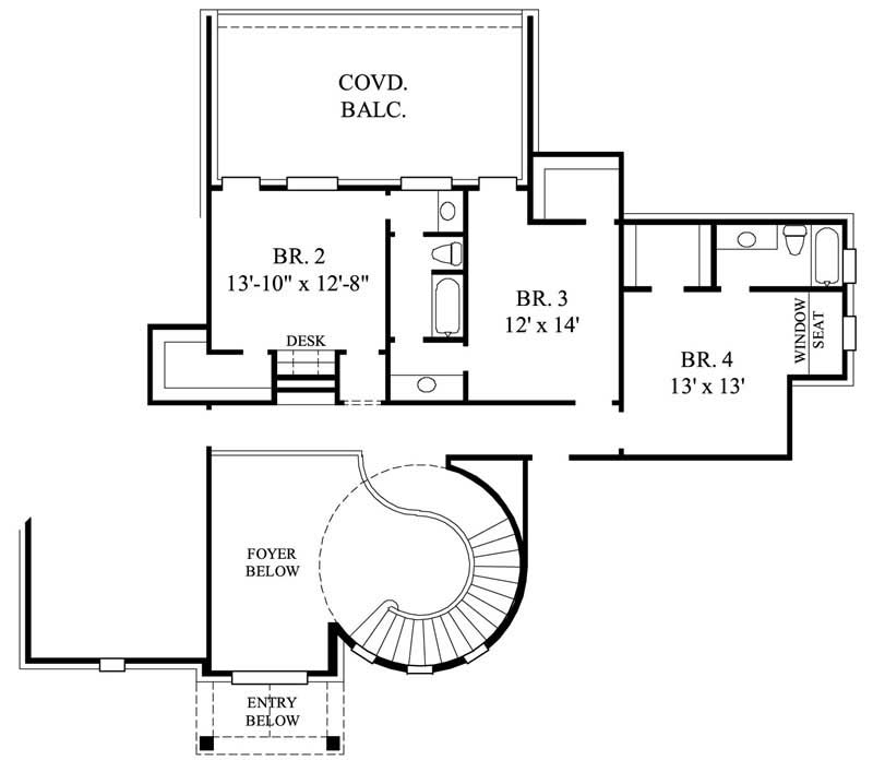 Floor Plan Second Story of European Plan #134-1134