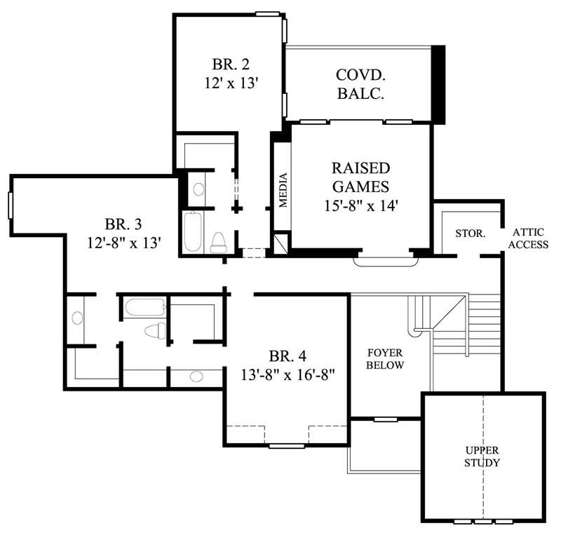 Floor Plan Second Story of European Plan #134-1140