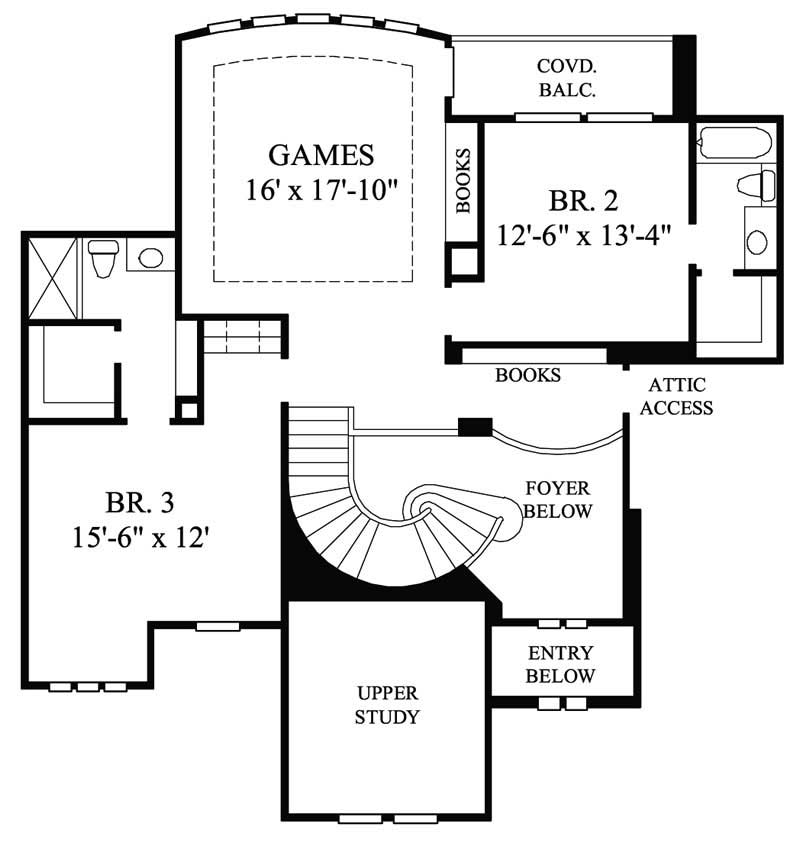 Floor Plan Second Story of French Plan #134-1142