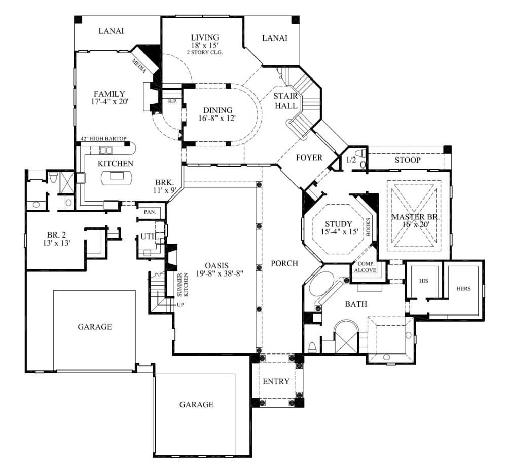 Floor Plan First Story of Luxury Plan #134-1143