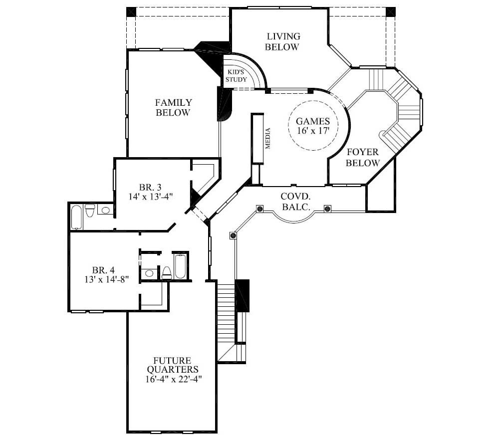 Floor Plan Second Story of Luxury Plan #134-1143
