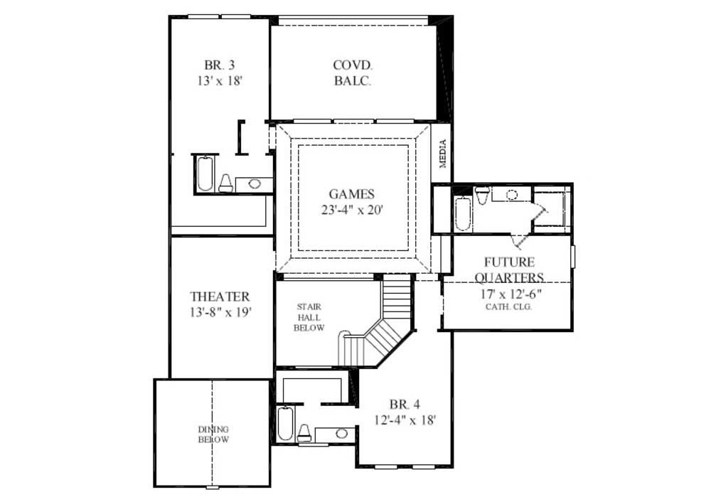 Floor Plan Second Story of Country Plan #134-1144