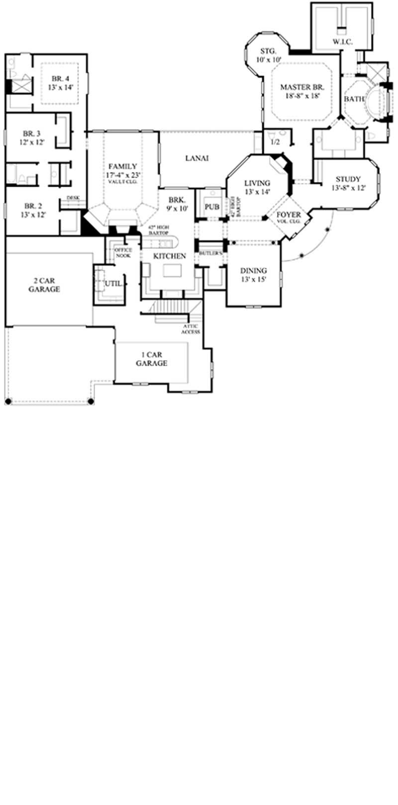 Floor Plan First Story of Luxury Plan #134-1145