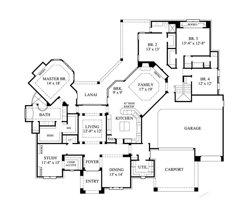 Floor Plan First Story of Luxury Plan #134-1146