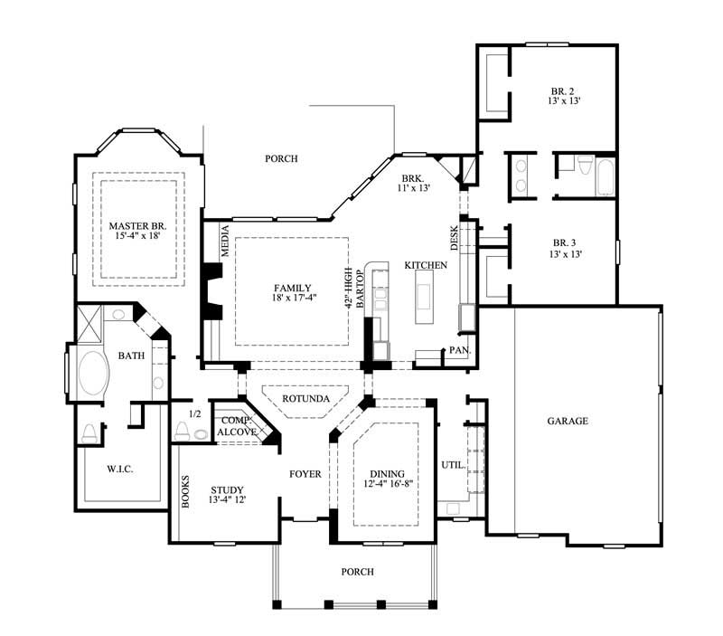 Floor Plan First Story of Country Plan #134-1147