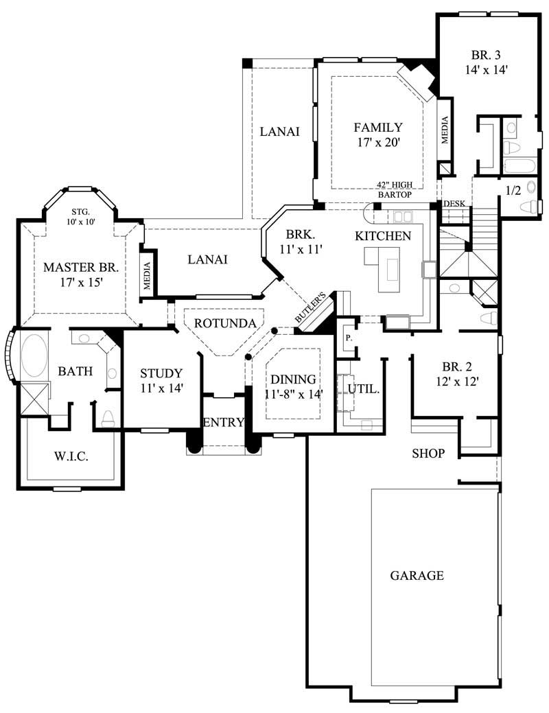 Floor Plan First Story of Mediterranean Plan #134-1148