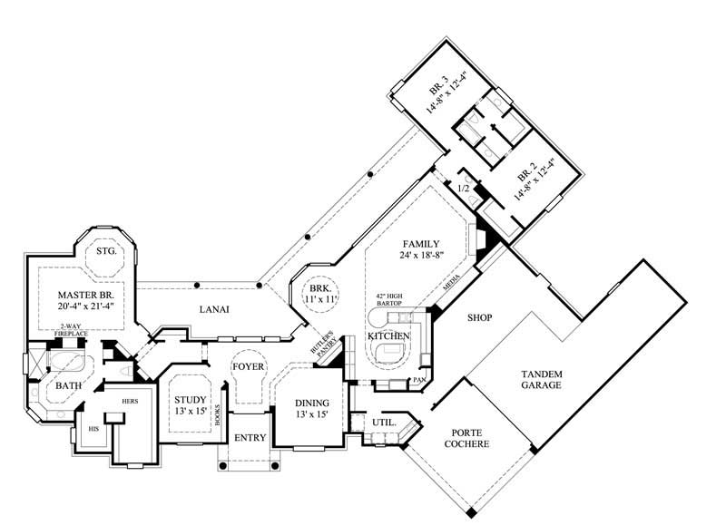 Floor Plan First Story of Luxury Plan #134-1149