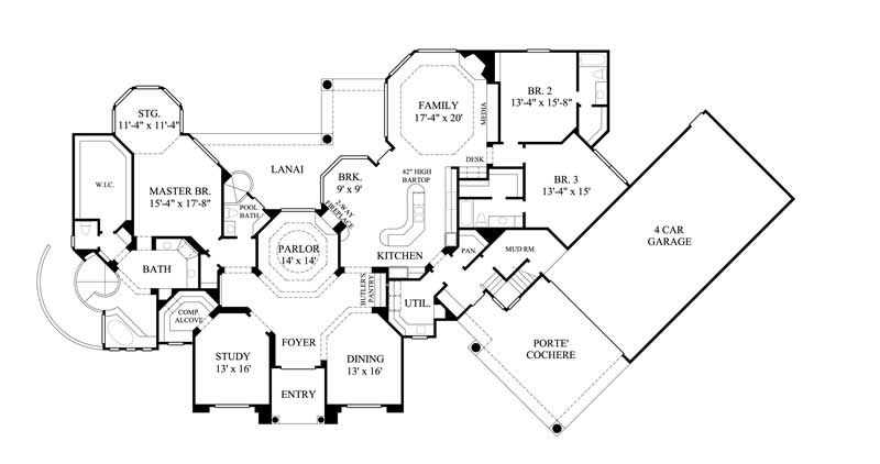 Floor Plan First Story of Luxury Plan #134-1150