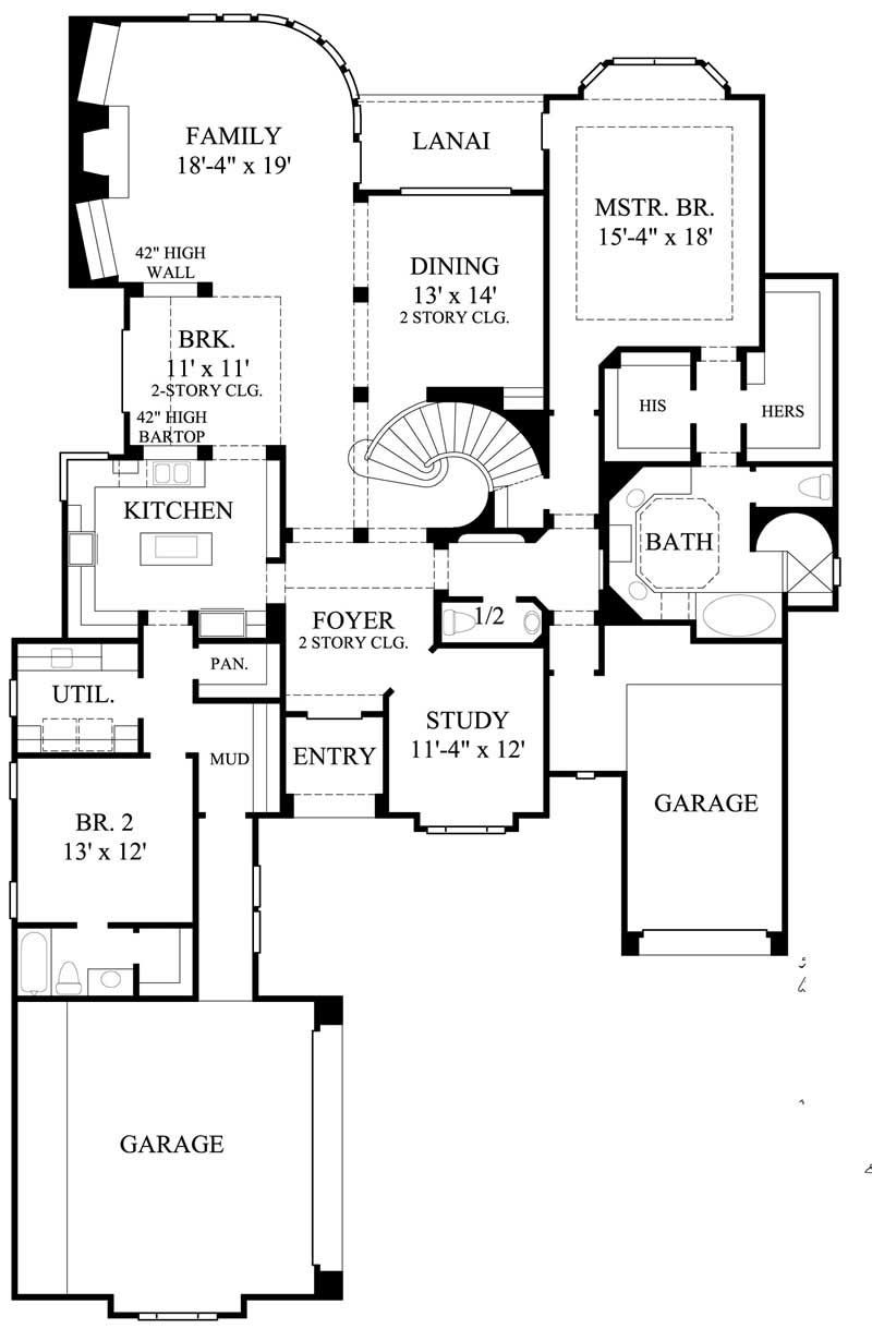 Floor Plan First Story of Mediterranean Plan #134-1155