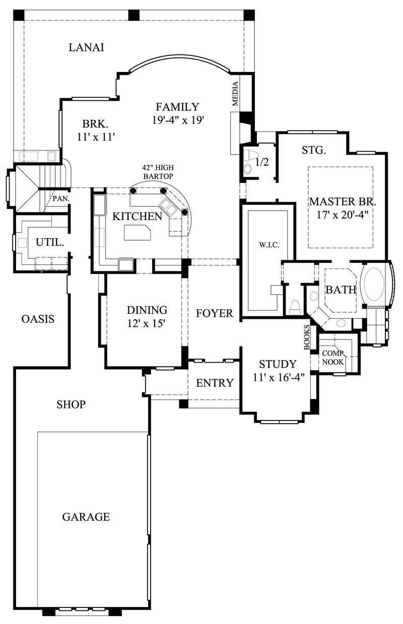 Floor Plan First Story of Mediterranean Plan #134-1156