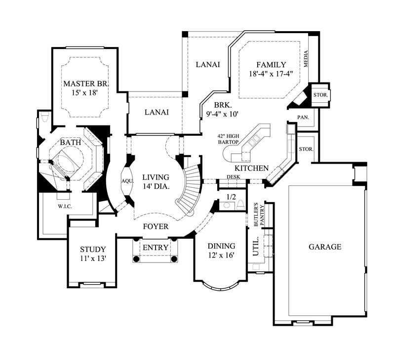 Floor Plan First Story of European Plan #134-1157