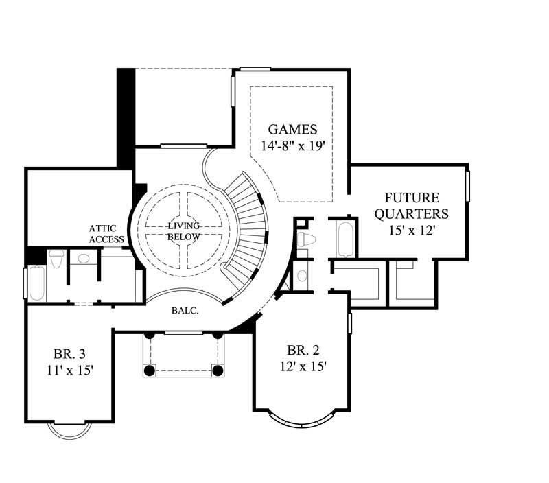 Floor Plan Second Story of European Plan #134-1157