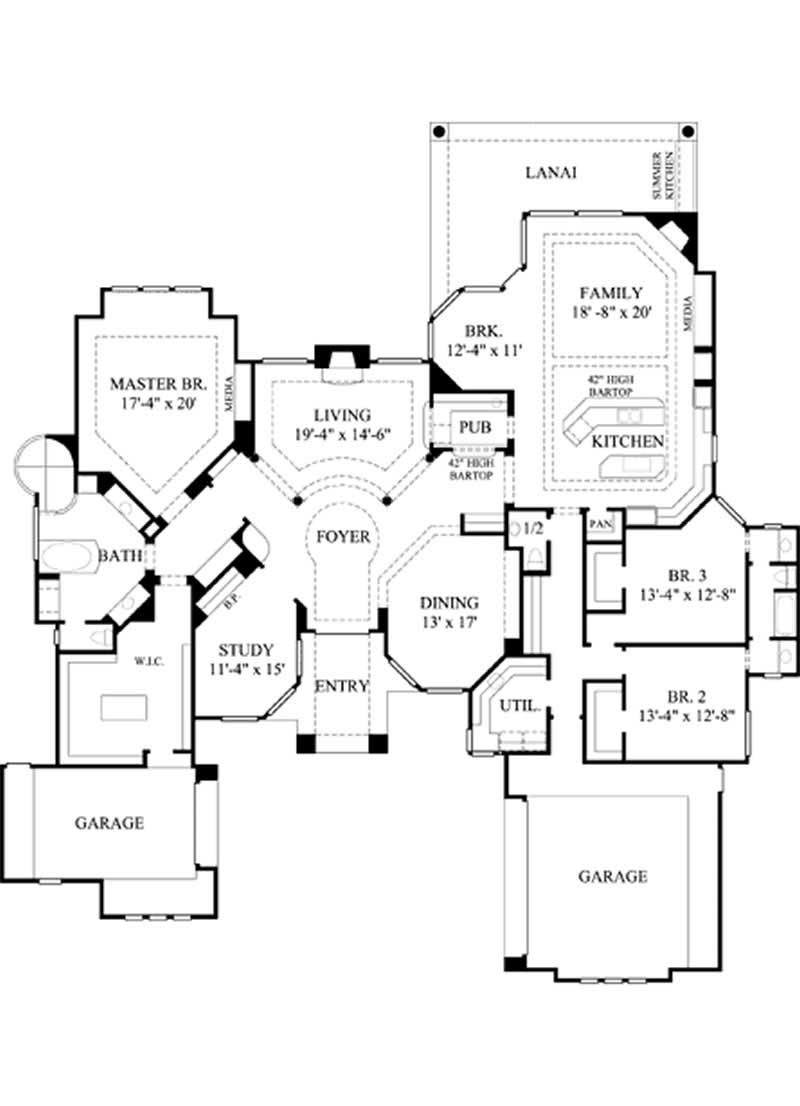 Floor Plan First Story of Luxury Plan #134-1161