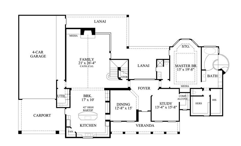 Floor Plan First Story of Country Plan #134-1163