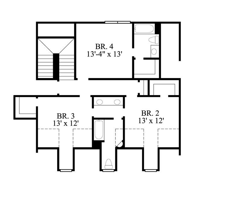 Floor Plan Second Story of Country Plan #134-1163