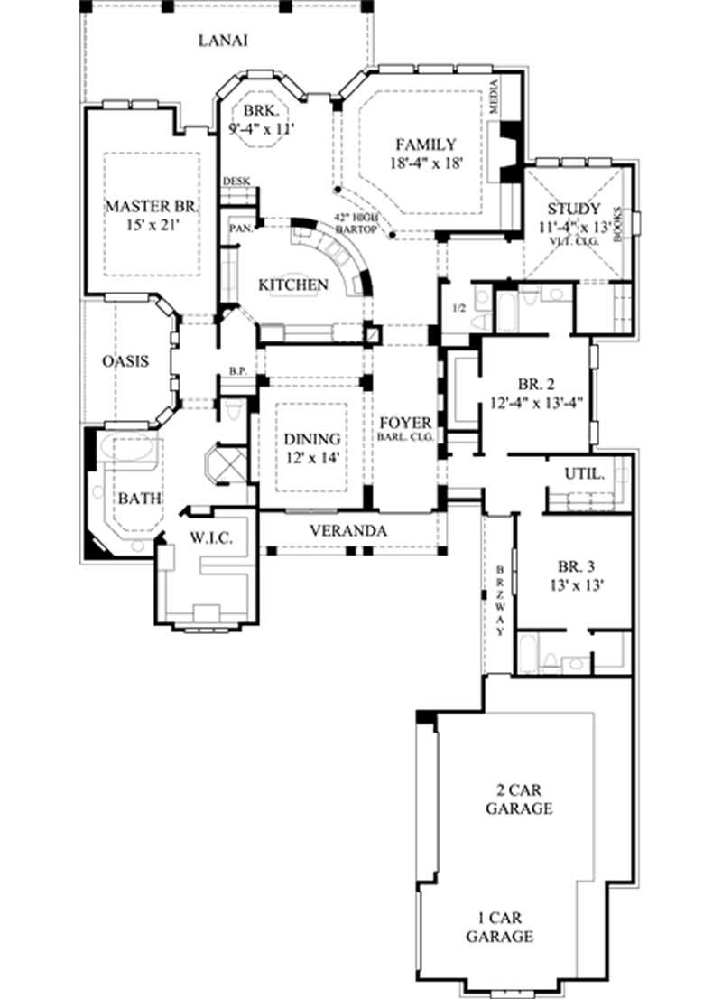 Floor Plan First Story of European Plan #134-1164