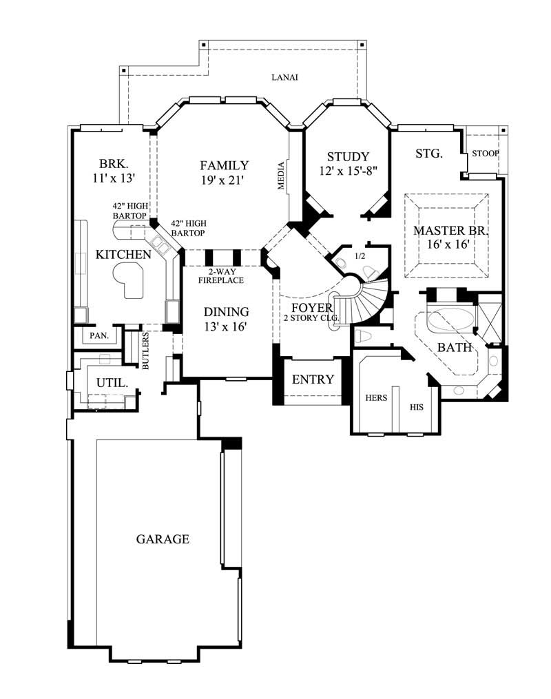 Floor Plan First Story of Luxury Plan #134-1168